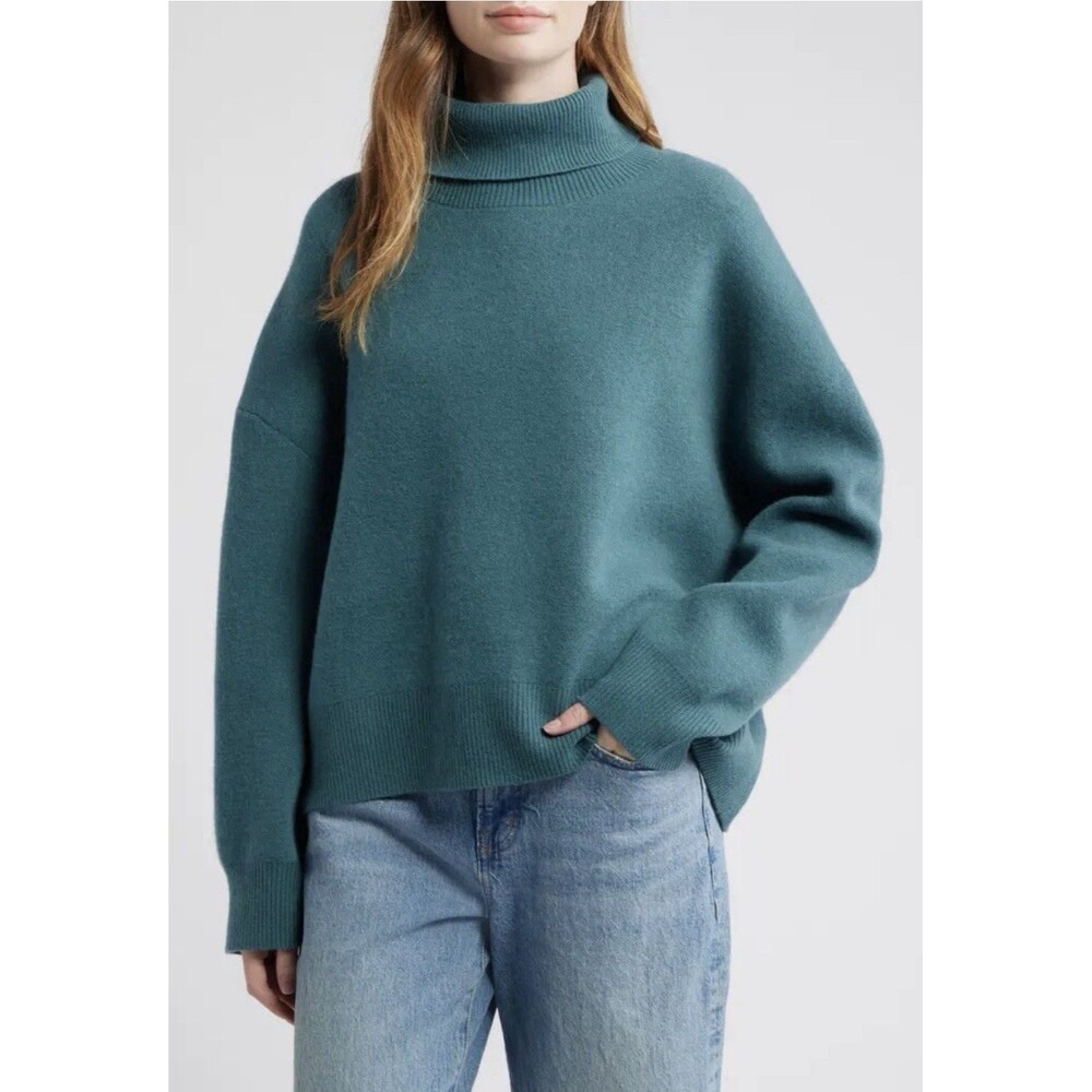 Free People Sigma Cyprus Lambswool Blend Boxy Turtleneck Sweater Small NWT $168